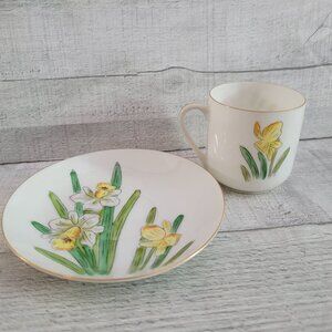 Vintage Bone China Teacup & Saucer Set With Daffodil Design By LJ
